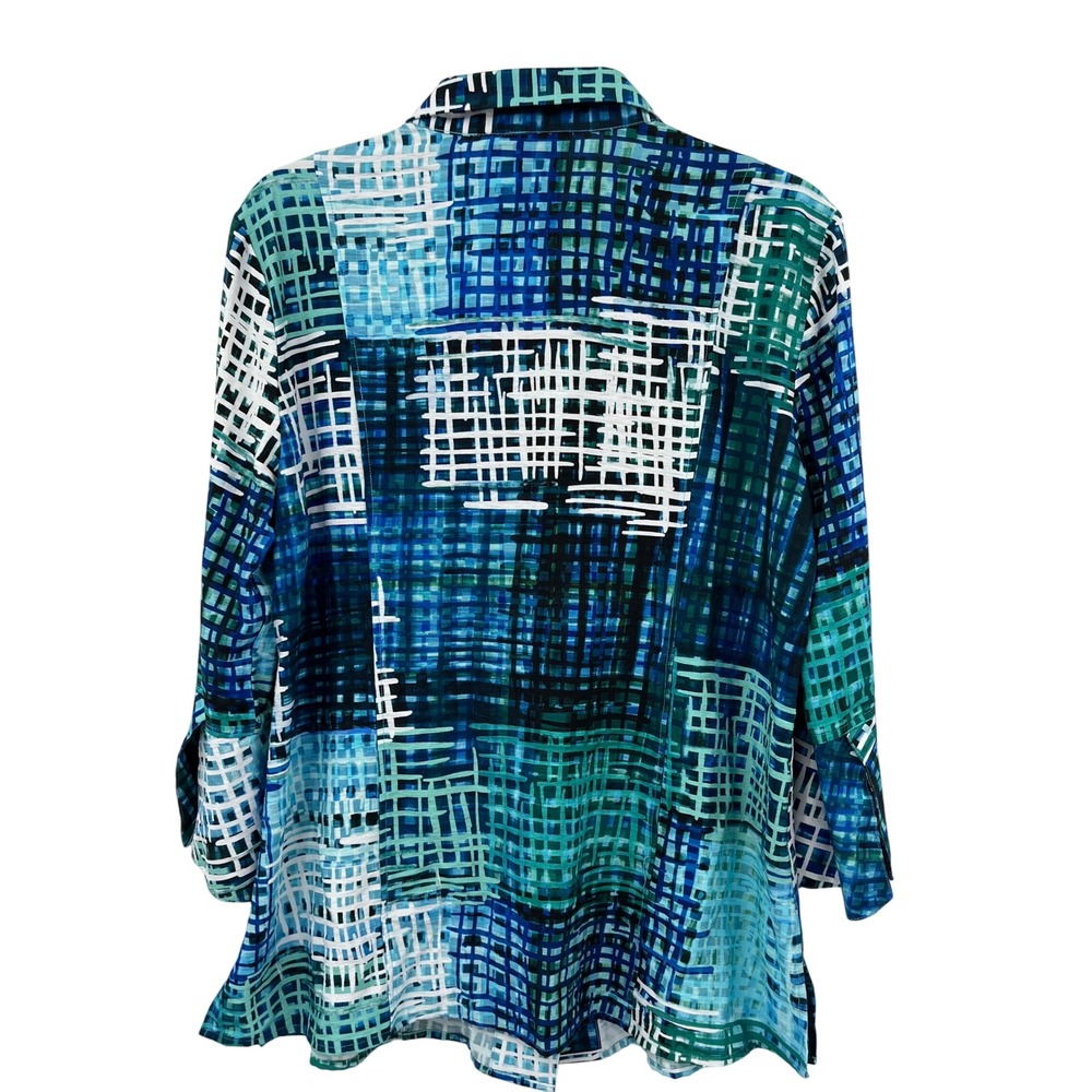 Ali Miles Patchwork Button Front Blue Tunic Blous… - image 4
